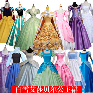 万圣节COS白雪艾莎仙帝灰姑娘长发公主成人公主裙礼服舞台演出服