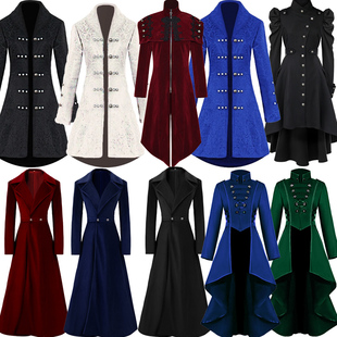 中世纪欧美复古燕尾服女款华丽大码宫廷风金丝绒刺绣款大衣