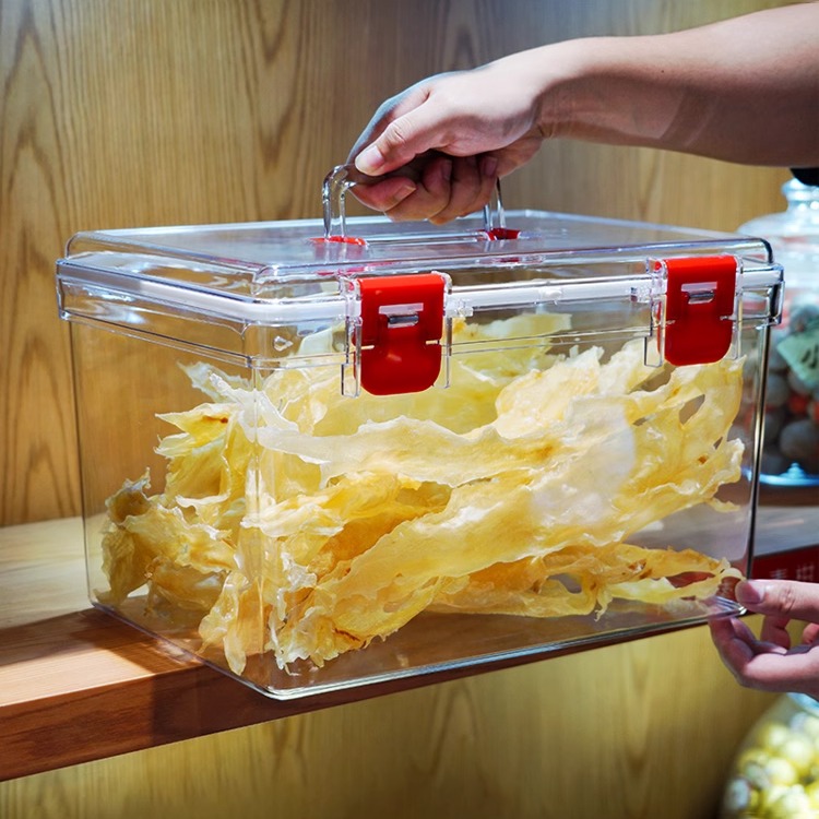 收纳箱手提密封箱防潮食品级PC茶叶鱼胶虫草海参中药材储物箱透明