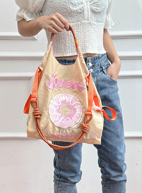 高圆圆同款日本ball chain刺绣环保袋购物袋尼龙手提单肩斜挎包女