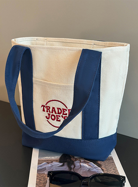 trader joes缺德舅轻便帆布包时尚潮流购物袋双面刺绣手提包女包