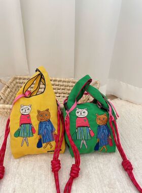 ballchain日系mini背心包可爱手机包刺绣环保袋休闲手提斜挎包