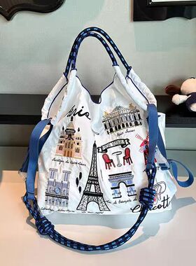 小红书爆款日系小众2025新款环保布袋刺绣涤纶购物袋手提单肩女