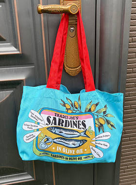 美国Trader Joe's缺德舅可爱沙丁鱼罐头布袋购物袋便携环保手提包