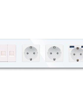 白色三联德插USB/CAT6/CAT6功能欧式插座德式插座带接地俄罗斯