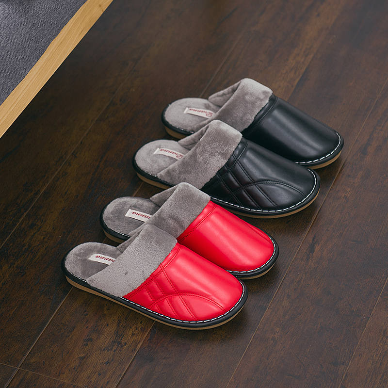 皮棉拖鞋冬季情侣款加厚保暖