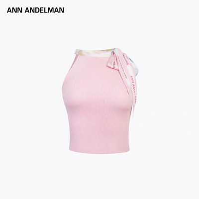 印花丝巾毛织背心蝴蝶结绑带