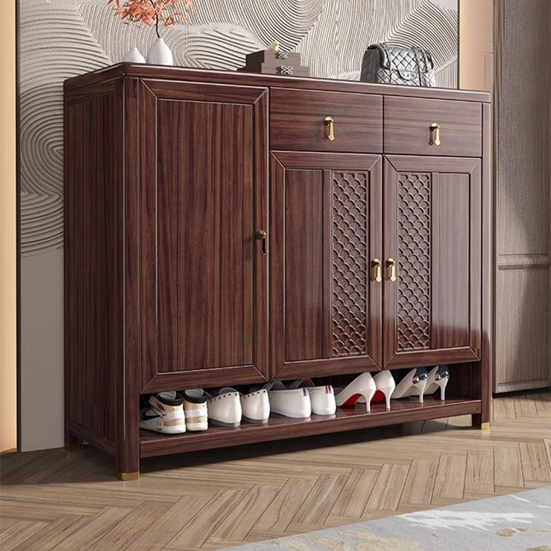 新中式乌金木实木鞋柜