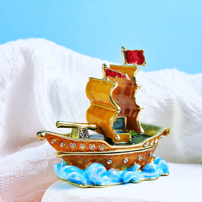 珐琅彩高档首饰盒帆船求婚首饰盒