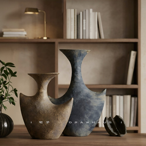 侘寂风手工粗陶抽象莫兰迪摆件样板间民宿家居客厅东方美学装饰品