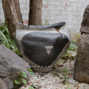 宅子侘寂风景德镇手绘花瓶摆件复古陶瓷高级感玄关酒店客厅插花器