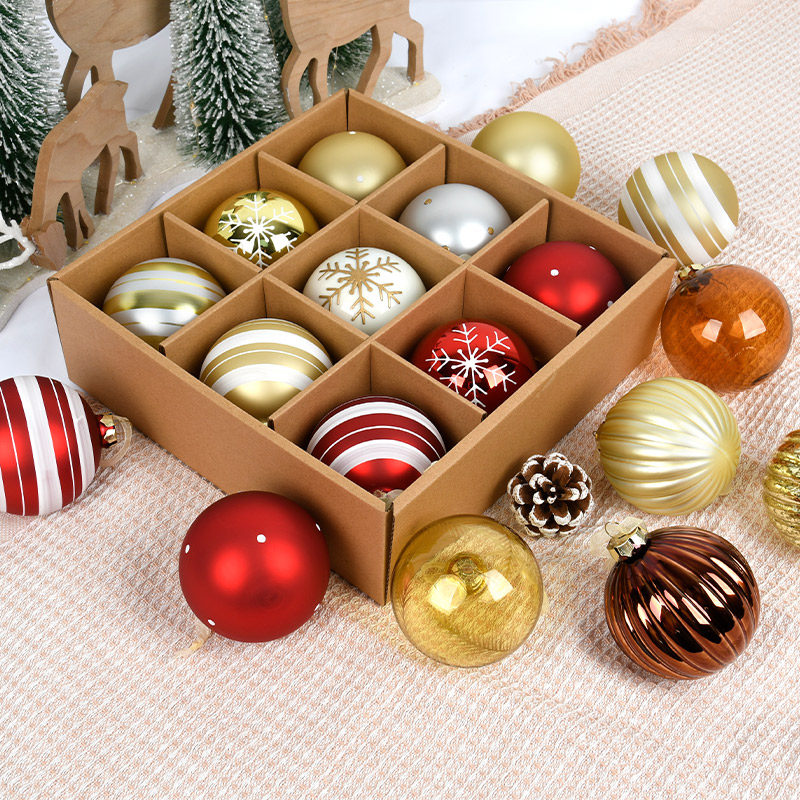 圣诞节装饰品彩绘玻璃装饰球圣诞树挂饰配件吊球圆球9个盒装球8CM