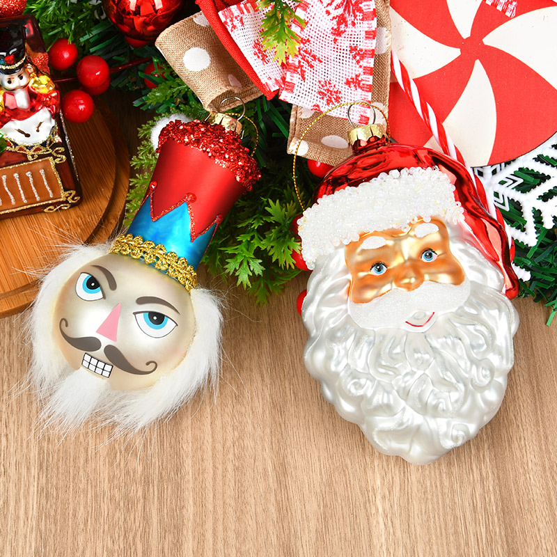 圣诞节装饰品玻璃彩绘百宝箱圣诞老人造型吊饰圣诞树场景布置挂件