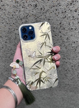 蝴蝶翠竹适用红米k80手机壳新款redmi新中式k60/70e中国风note15防摔带挂坠note13/14proplus高级感12r保护套