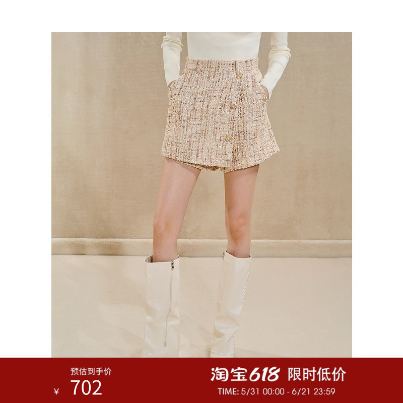 MAXRIENY精致复古感收腰A字花纱短裙高腰裙裤拜年服