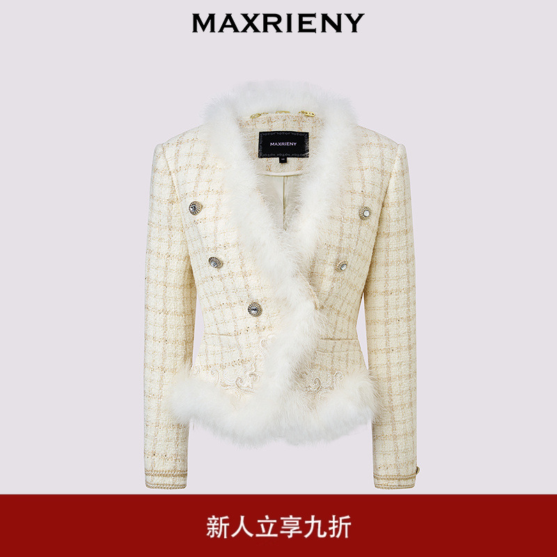 MAXRIENY宫廷复古花纱收腰短款直身外套女秋款名媛千金风穿搭