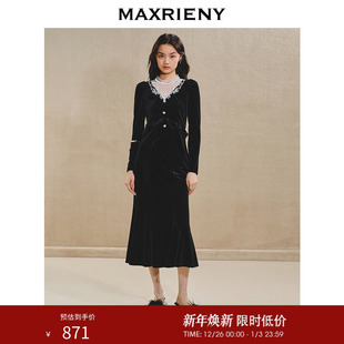 MAXRIENY刺绣蕾丝黑丝绒连衣裙系列