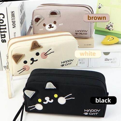 Black and White Cat Cute Pencil Bag Portable Stationery Bag