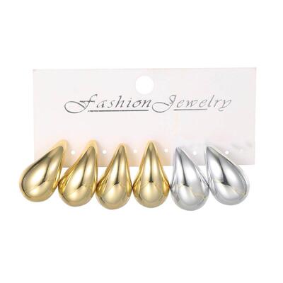 Metal earring set 3 pieces金色金属耳环覆古水滴形套装3件套