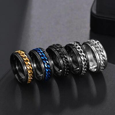 Cool Stainless Steel Rotatable Men Ring High Quality Spinner