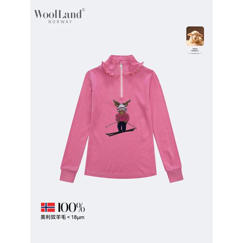 WOOLLAND挪威美利奴羊毛速干衣儿童套装女童内搭透气排汗女孩上装