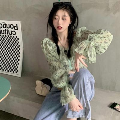 韩系少女法式碎花高腰设
