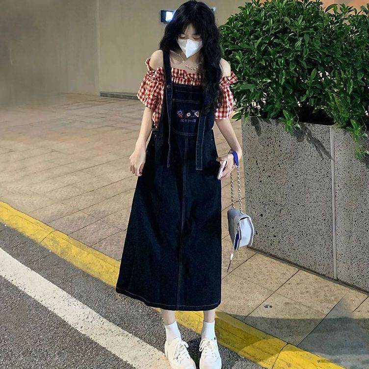 盐系可爱牛仔背带裙女大码夏季新款小个子宽松显瘦中长款连衣裙子