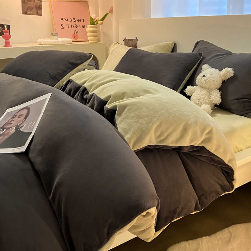 纯色牛奶绒床上四件套珊瑚绒单件绒被套法兰绒被单褥子被罩三件套
