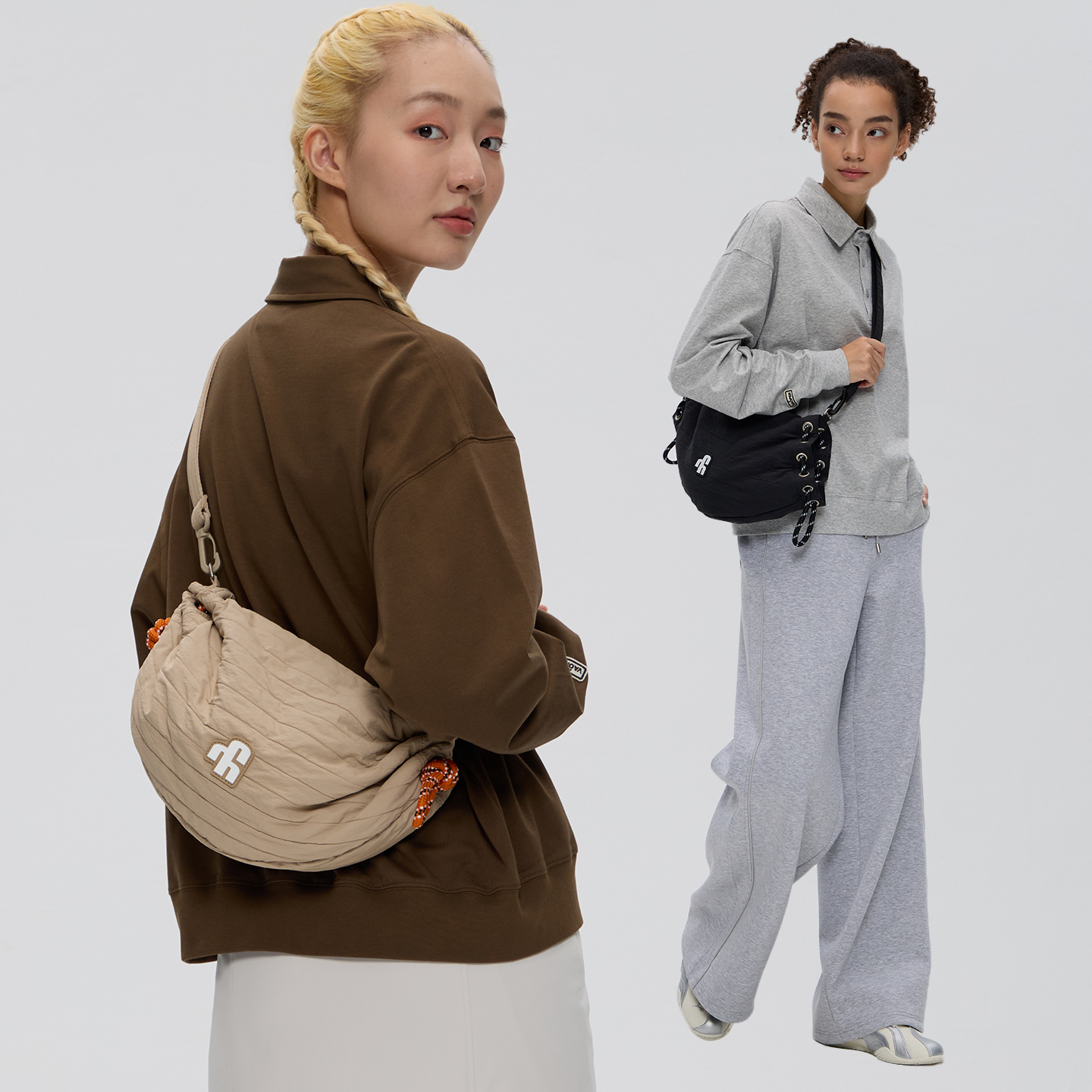 VAOPER休单肩斜挎包纸感牛角包女