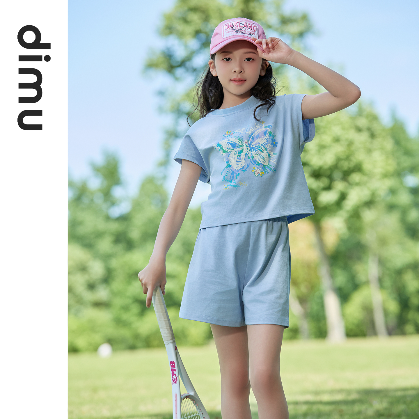 笛牧女童套装2025夏季新款时尚休闲纯棉短袖T恤短裤儿童两件套装