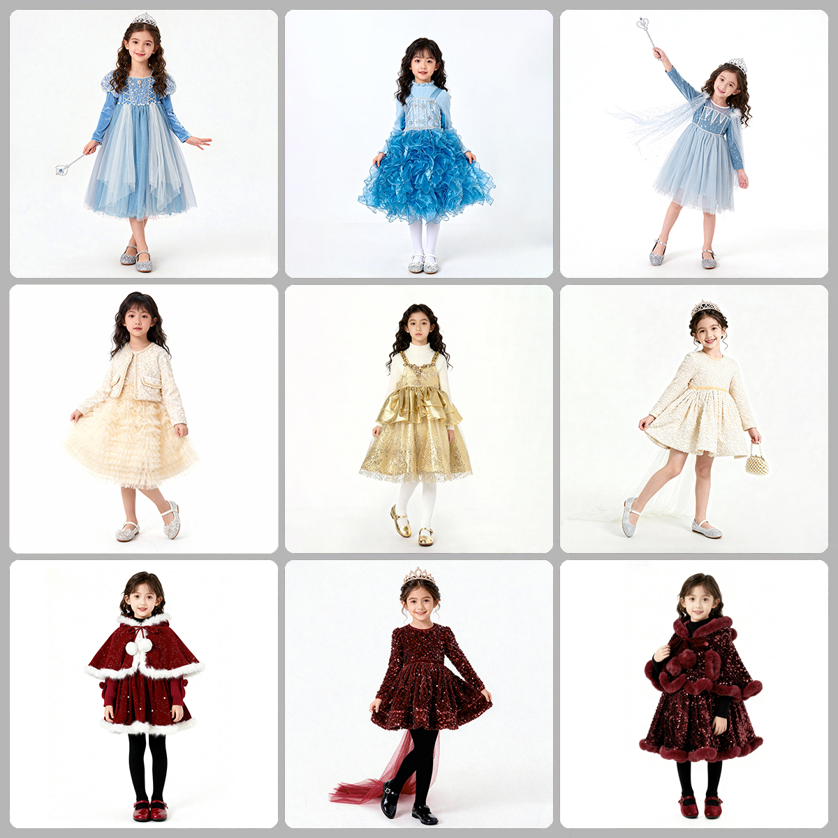 笛牧2025秋冬女童亮片连衣裙长袖收腰公主裙蓬蓬纱礼服裙合集