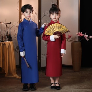 儿童相声演出服装民国马褂中式大褂长袍长衫男女快板说书人表演服