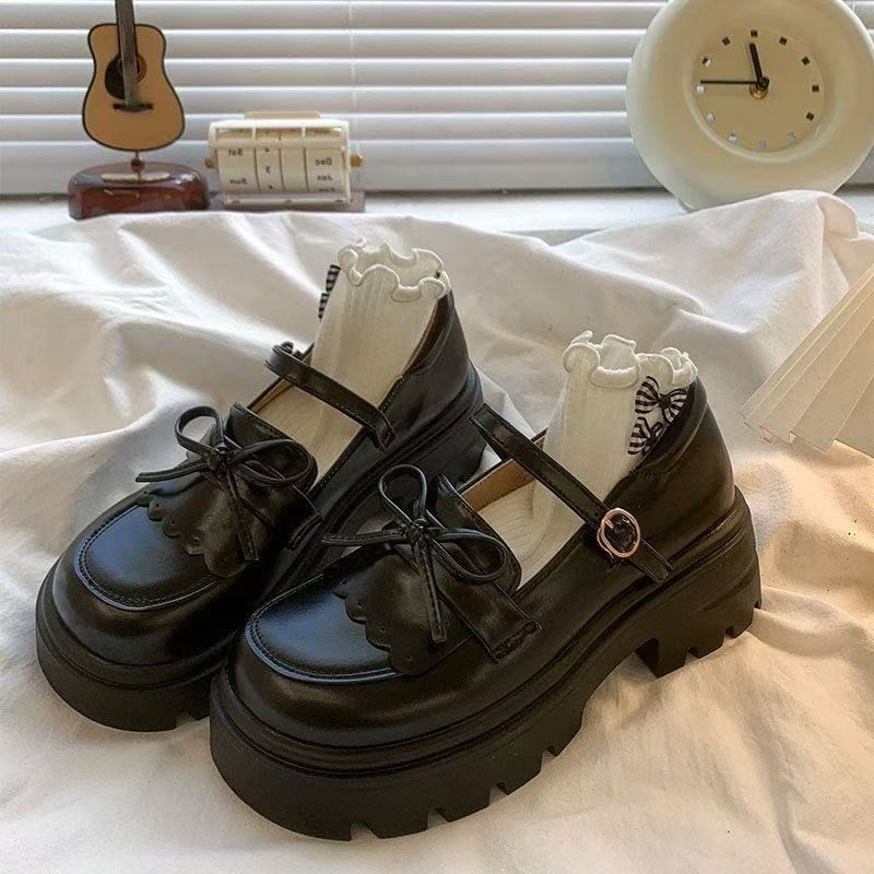 日系甜酷jk制服小皮鞋女2026年秋季新款法式蝴蝶结厚底玛丽珍单鞋