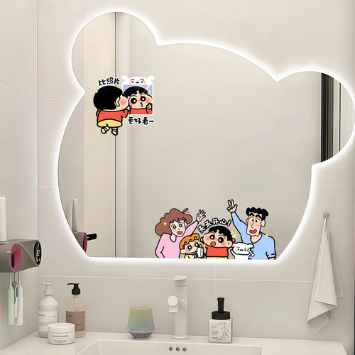 蜡笔小新卫生间浴室镜子贴纸装饰防水自粘玻璃贴纸可爱瓷砖墙贴
