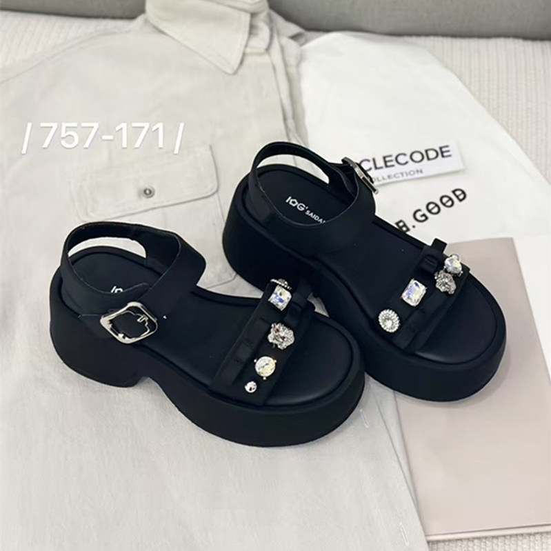 厚底增高露趾水钻休闲沙滩凉鞋女