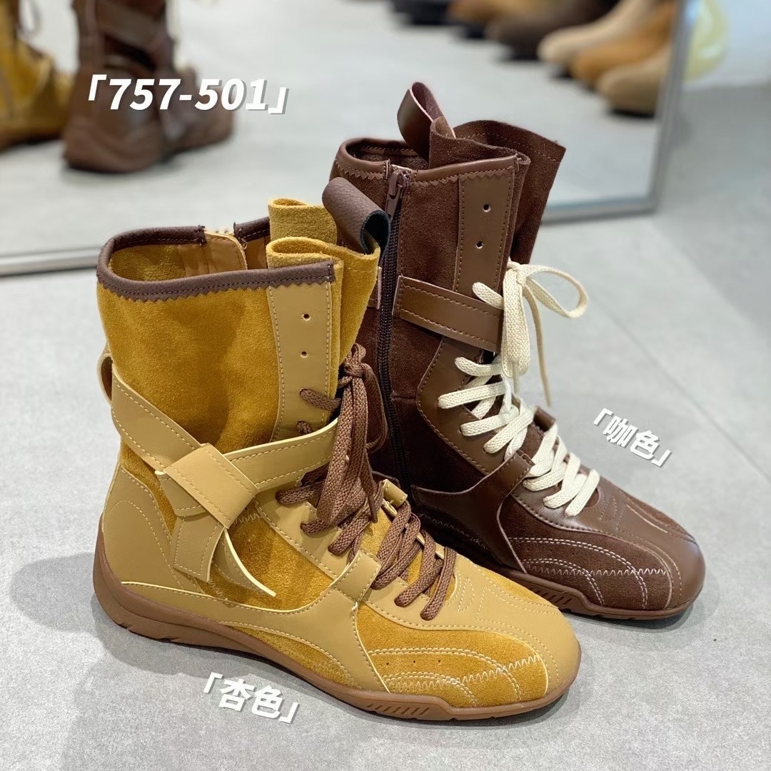 平底内增高真皮拳击靴马丁靴女