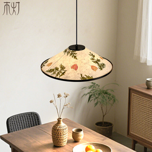餐厅吊灯东南亚南洋田园风艺术宣纸宋代美学卧室书房间移位摇臂灯