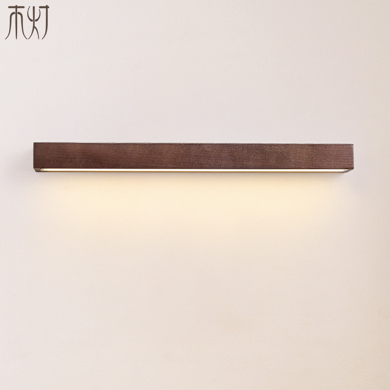 一字壁灯北欧日式原木中古风图片
