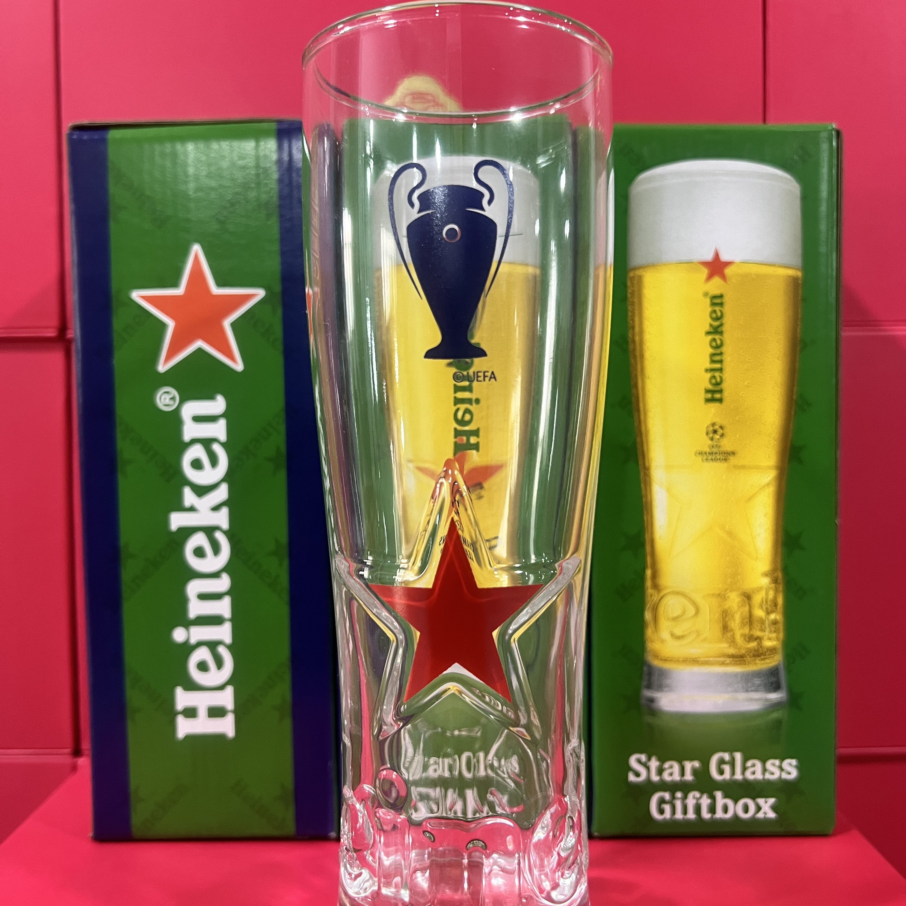 喜力啤酒杯进口Heineken玻璃啤酒杯子欧冠款带盒子喜力杯250ml图片