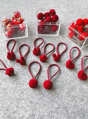 可爱儿童皮筋红色中国风冬款卡通小女孩扎头发头绳不伤发宝宝发圈