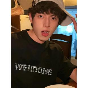 WE11DONE潮牌烫钻珍珠短袖 男女情侣休闲圆领T恤夏季