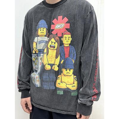 SAINT x RHCP红辣椒乐队 x LEGO三方联名卡通印花水洗做旧长袖T恤