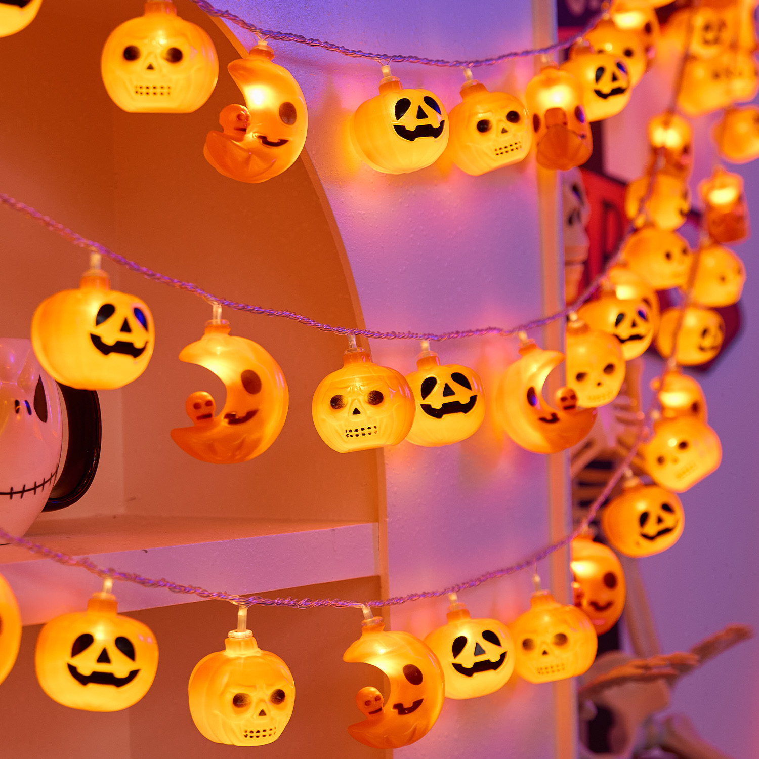 万圣节南瓜灯串装饰密室门挂背景墙道具恐怖氛围场景布置彩灯用品