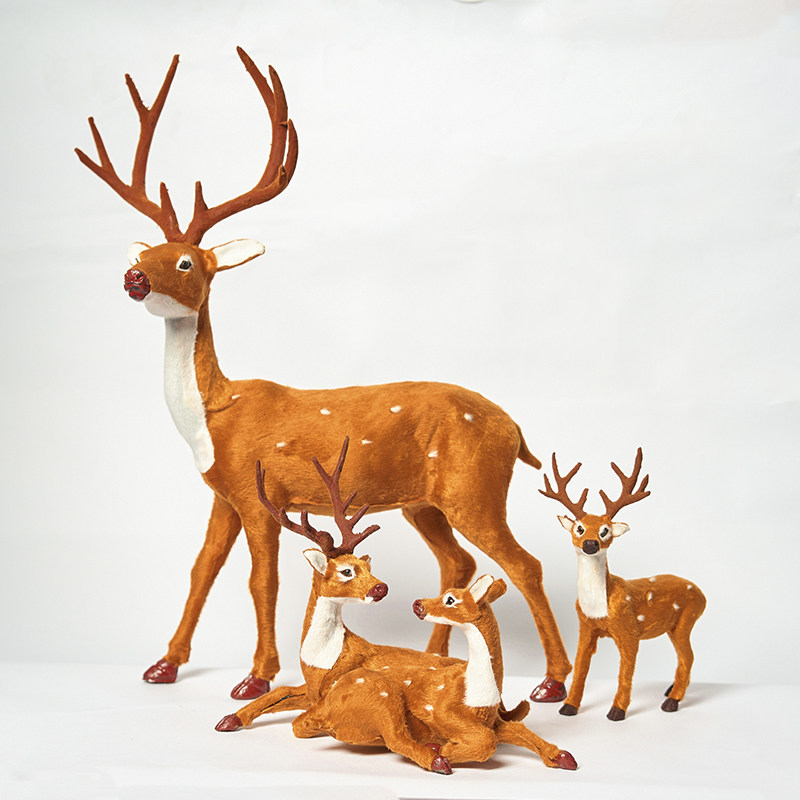 圣诞仿真梅花麋鹿毛绒玩具摆件节日氛围装扮场景布置拍照道具公仔