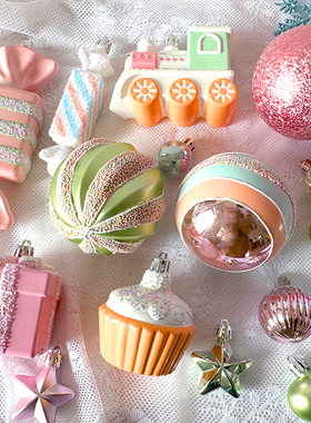 圣诞节雪花装饰品挂件圣诞球糖果套装粉色套盒christmas气氛道具
