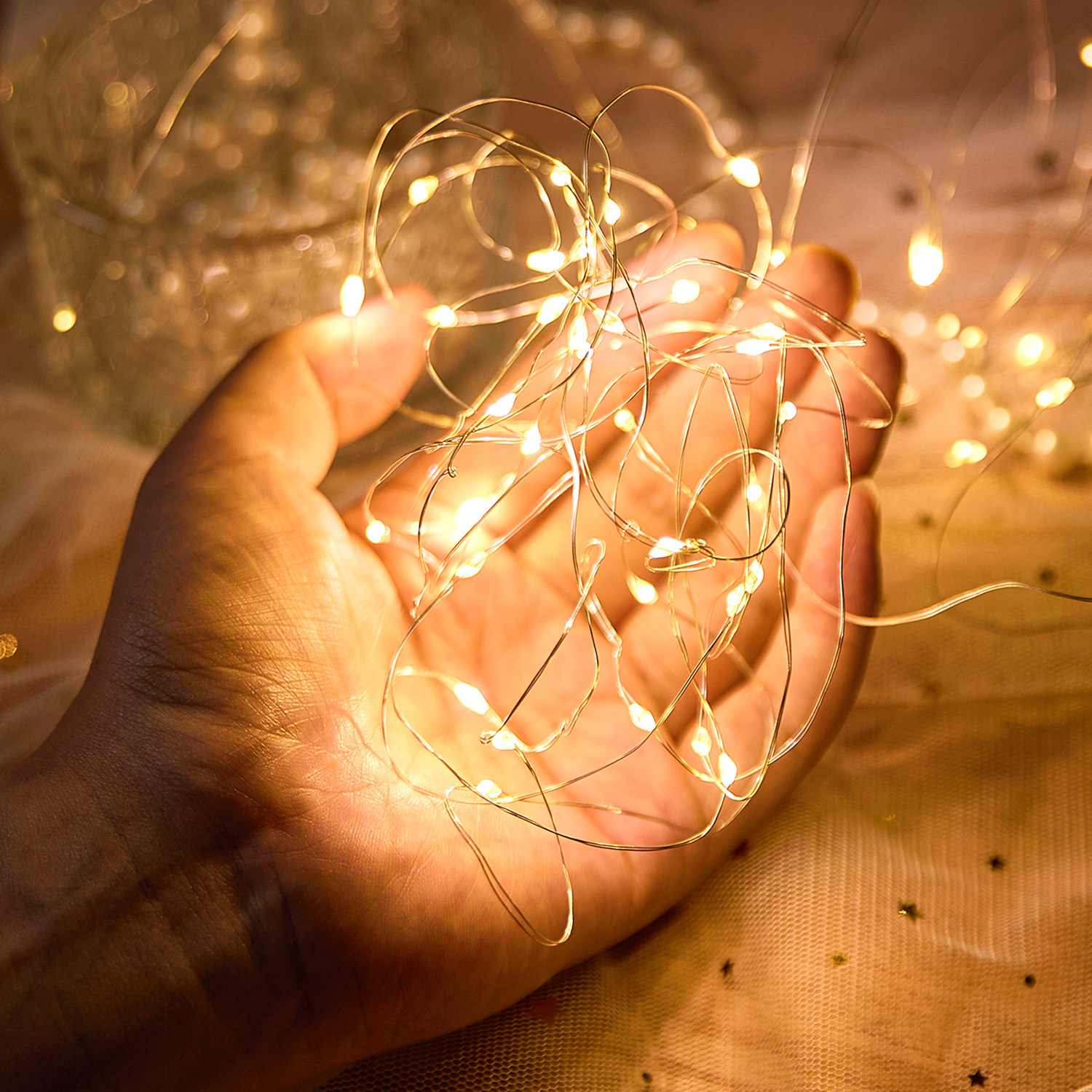 led迷你铜线小灯串灯带氛围圣诞节装饰闪灯满天星星灯手工diy布置