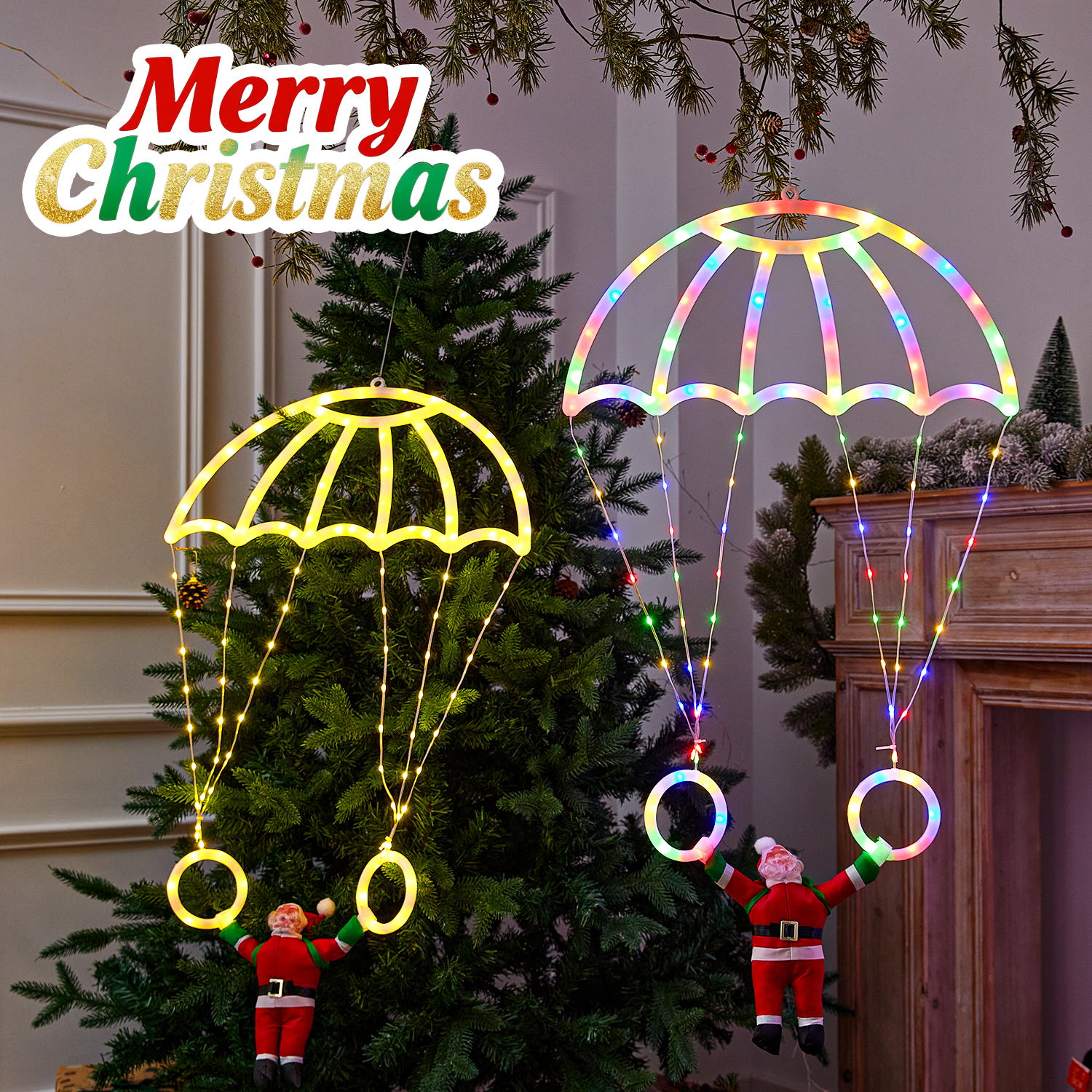 圣诞老人装饰挂灯节日氛围场景