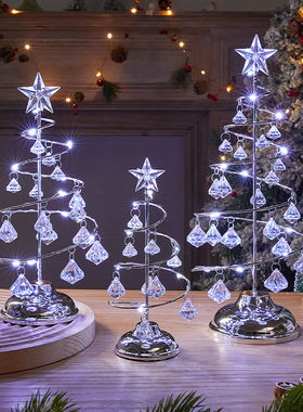 2025新款桌面水晶玻璃圣诞树场景布置装饰灯christmas工艺摆件