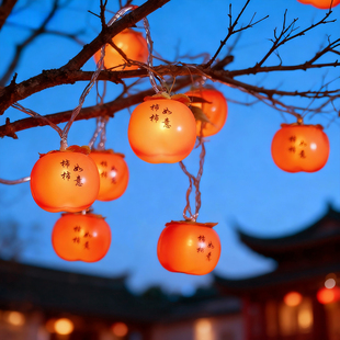 led装饰彩灯过新年中式太阳能挂树柿子灯串家用庭院小红灯笼布置