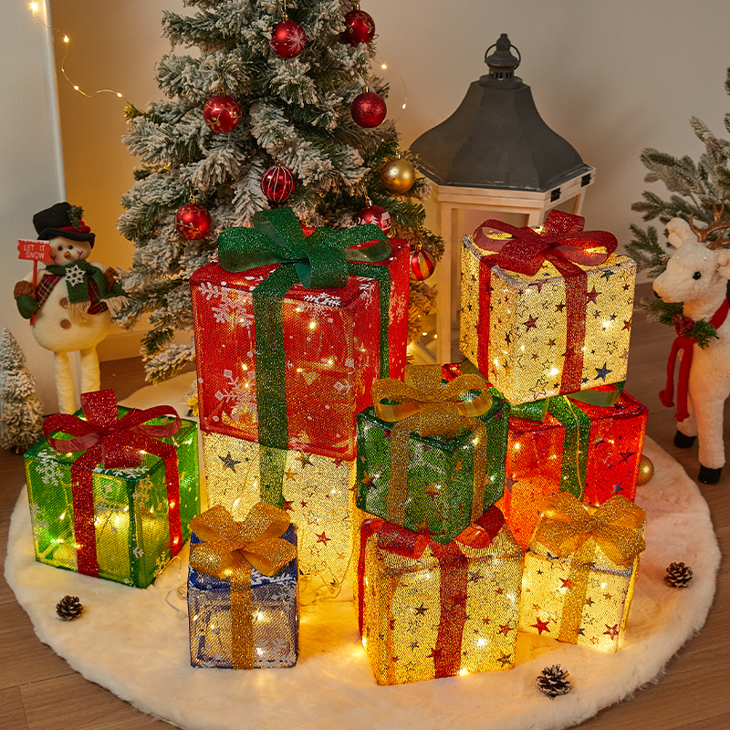 圣诞节装饰品发光礼物盒led礼品氛围布置场景大型圣诞树造景堆头